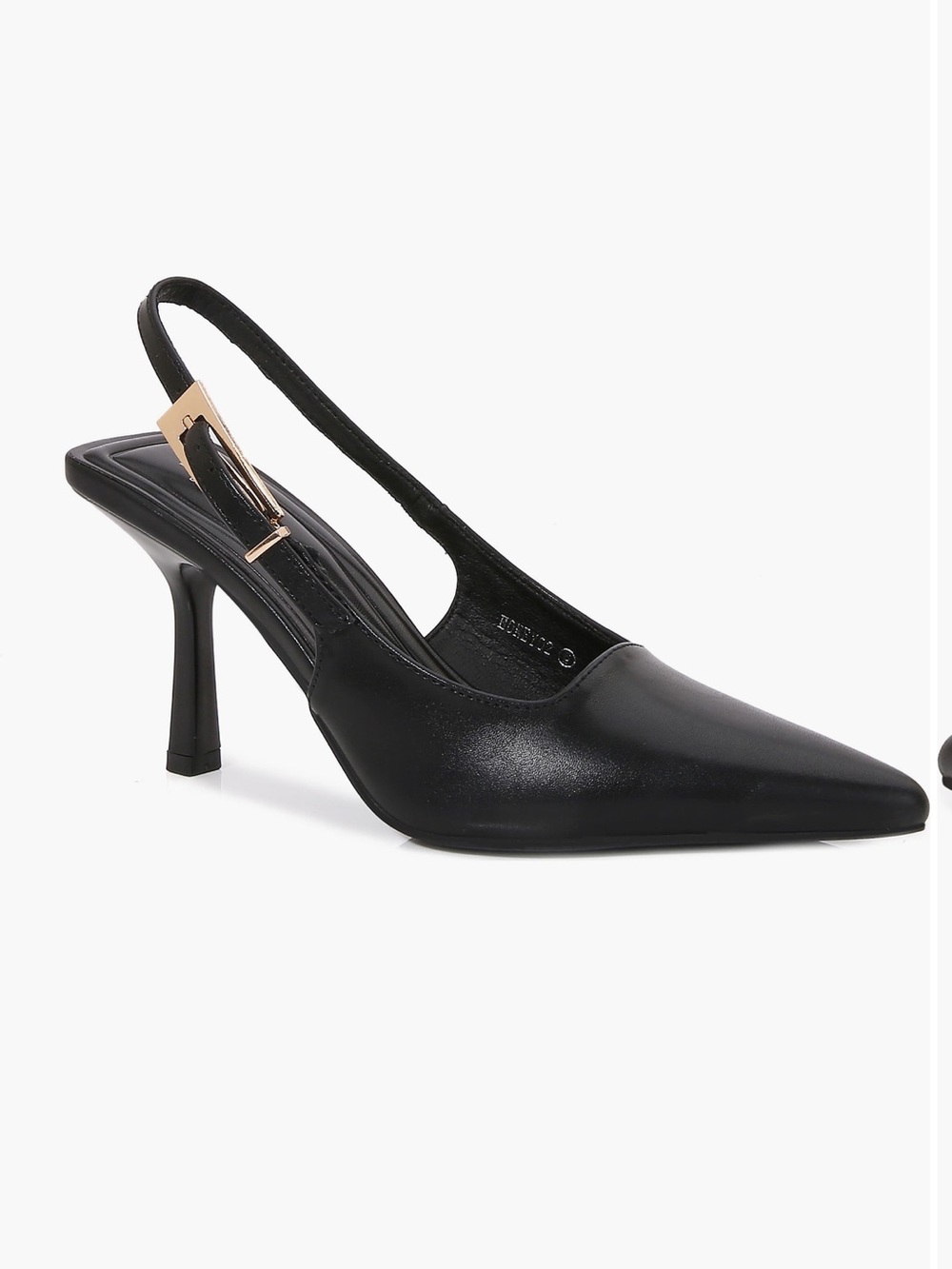 Black Pointed Slingback Heel with Gold Buckle